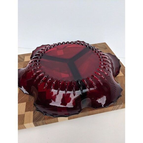 New Martinsville Radiance ruby 3 part relish dish, Ruby glass serving tray - Picture 9 of 9